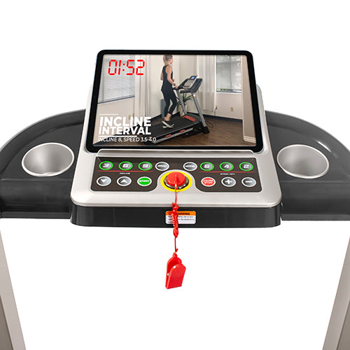 ULTIMATE CONNECTIVITY | Place your personal device on the tablet holder to watch videos while you work out. Charge your tablet with the onboard USB port and play music wirelessly with the integrated Bluetooth speakers.