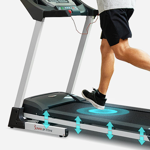 SHOCK ABSORPTION DOUBLE DECK | Less impact force on your legs and joints, treadmill cushioning allows you to work out longer with less wear.