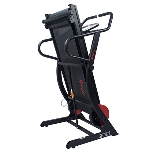 FOLDABLE DESIGN | Fold the treadmill deck upward to save space when the machine is not in use. Folded dimensions: 28L x 26.5W x 55.5H in.