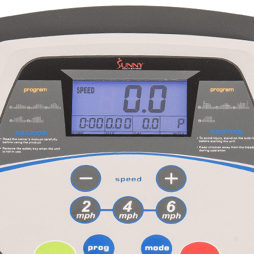 DIGITAL MONITOR | Tracking your progress on the Sunny Health & Fitness SF-T7603 Electric Treadmill is simple with the Digital Monitor screen! Monitor tracks speed, time, distance, calorie,  and pulse.