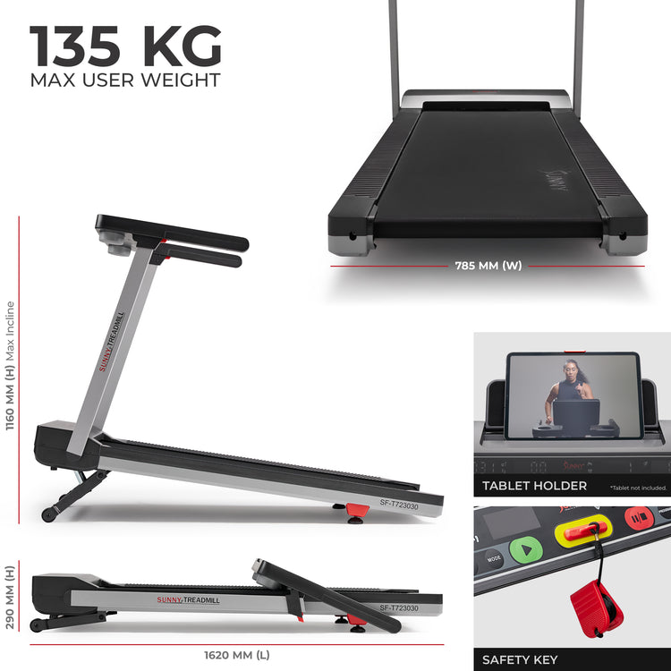 Premium Foldable Auto Incline Smart Treadmill with 20" Running Deck - Sunny Health & Fitness