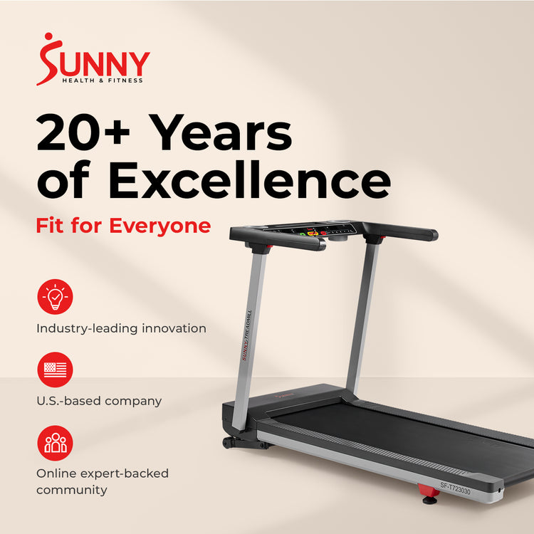 Premium Foldable Auto Incline Smart Treadmill with 20" Running Deck - Sunny Health & Fitness