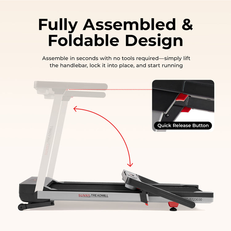 Premium Foldable Auto Incline Smart Treadmill with 20" Running Deck - Sunny Health & Fitness
