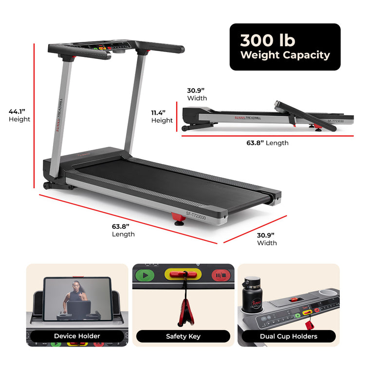 Premium Foldable Auto Incline Smart Treadmill with 20" Running Deck - Sunny Health & Fitness