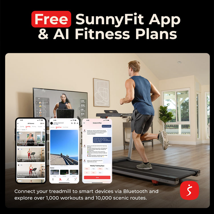 Premium Foldable Auto Incline Smart Treadmill with 20" Running Deck - Sunny Health & Fitness