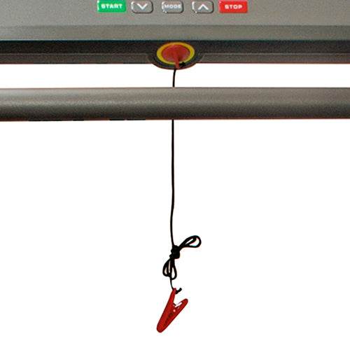 EMERGENCY STOP CLIP | Walk and jog between 0.6 MPH and 5 MPH by using the 2.5-peak horsepower motor on the indoor treadmill. Make quick speed adjustments by using the speed buttons on the console. Emergency stop clip instantly halts treadmill.