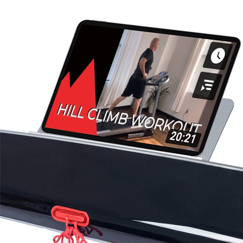 DEVICE HOLDER | Prop up your smart device on the holder to watch movies, workout videos or play your favorite music while you run.