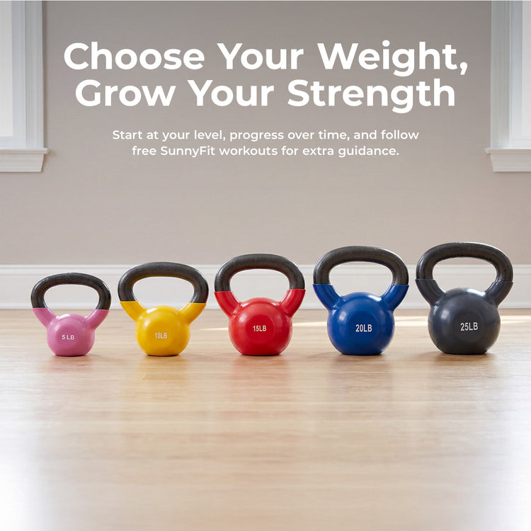 Sunny Strength® Vinyl Coated Kettle Bells 5 - 25 lbs | Sunny Health & Fitness 
