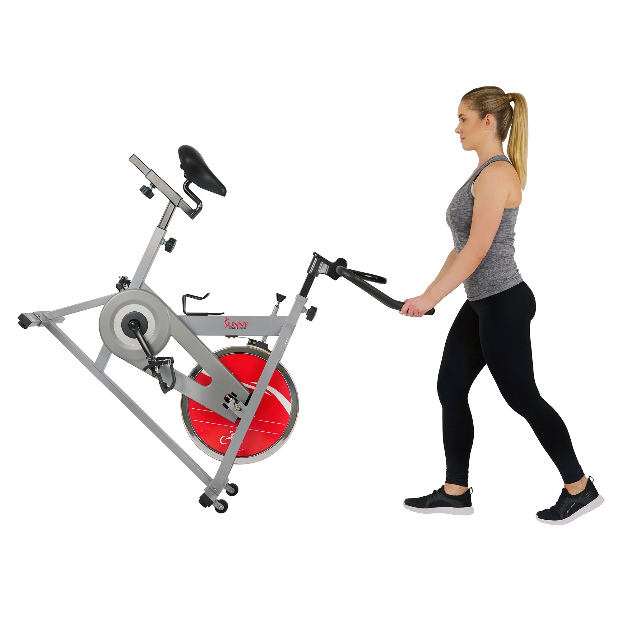 Silver Exercise Bike Chain Drive Indoor Cycling Trainer | Sunny Health ...