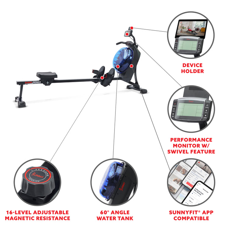 Water Power Rowing Machine Hydro + Dual Resistance Smart Magnetic Water Rowing Machine