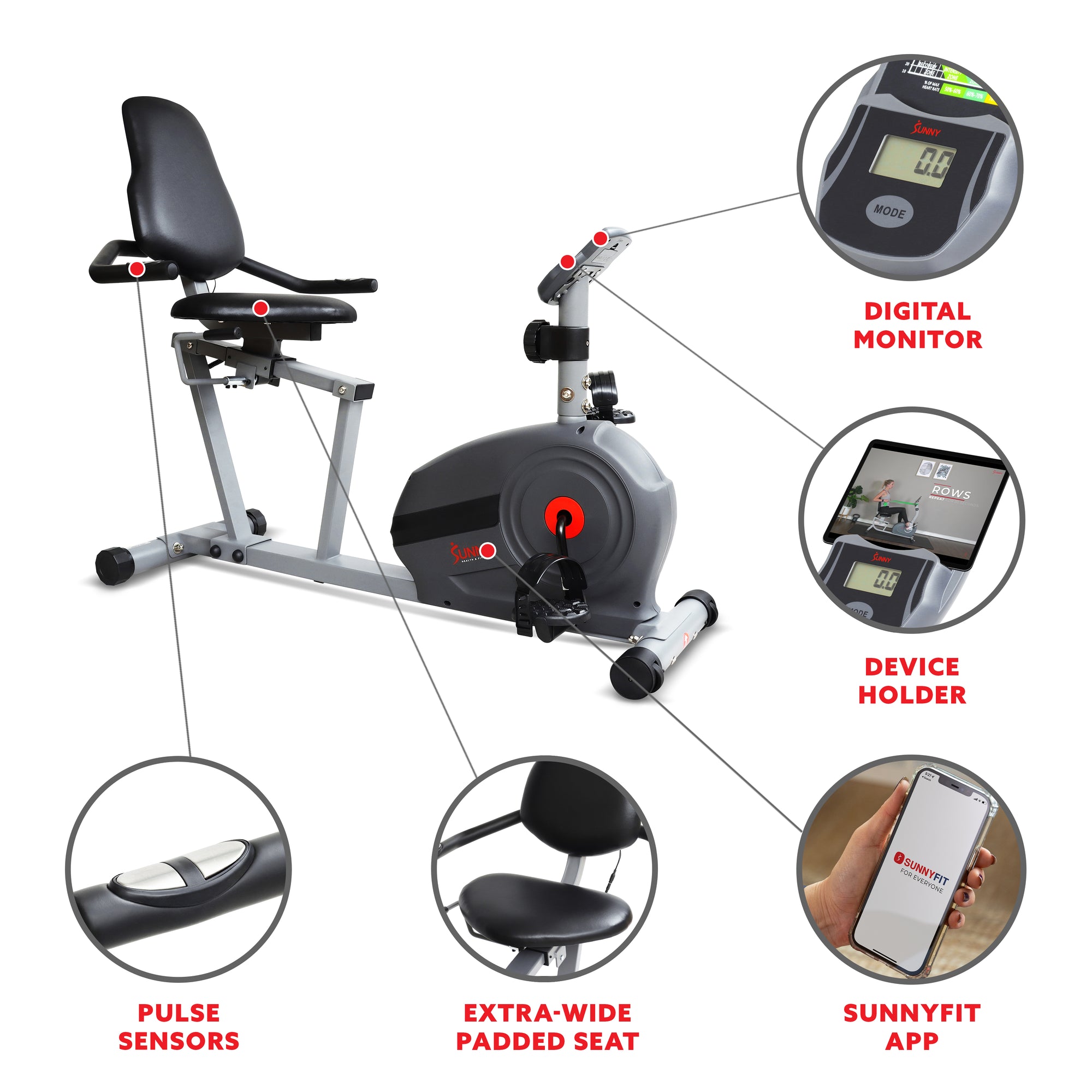 Magnetic Smart Recumbent Bike | Sunny Health and Fitness