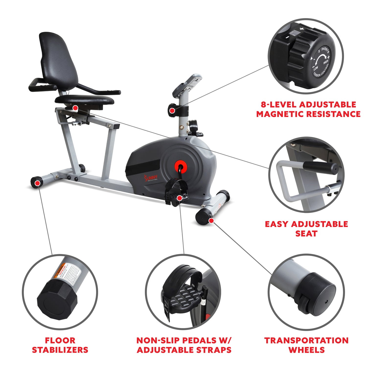 Magnetic Smart Recumbent Bike | Sunny Health and Fitness