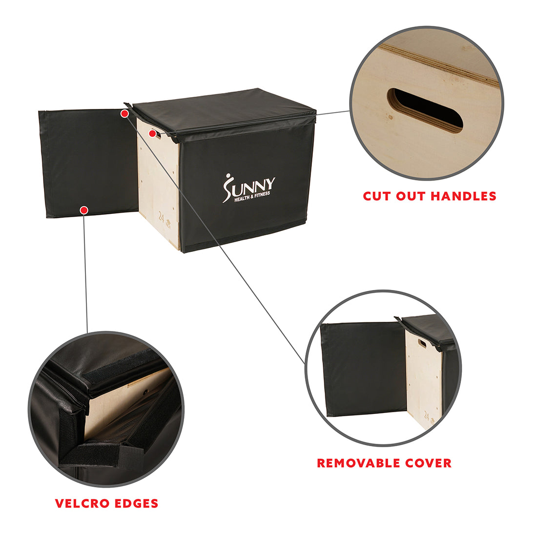 3-in-1 Wood Plyo Box, Heavy Duty with Cover | Sunny Health & Fitness