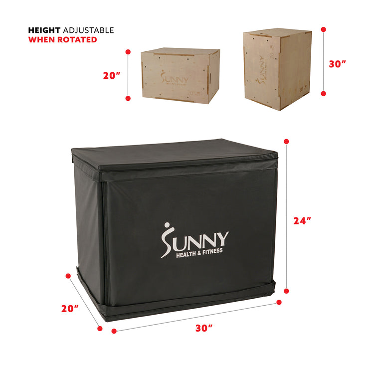 Heavy Duty Wood Plyo Box w/ Foam Padded Cover, 3 in 1 Height Adjustment - 30"/24"/20"
