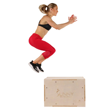 Heavy Duty Wood Plyo Box w/ Foam Padded Cover, 3 in 1 Height Adjustmen ...