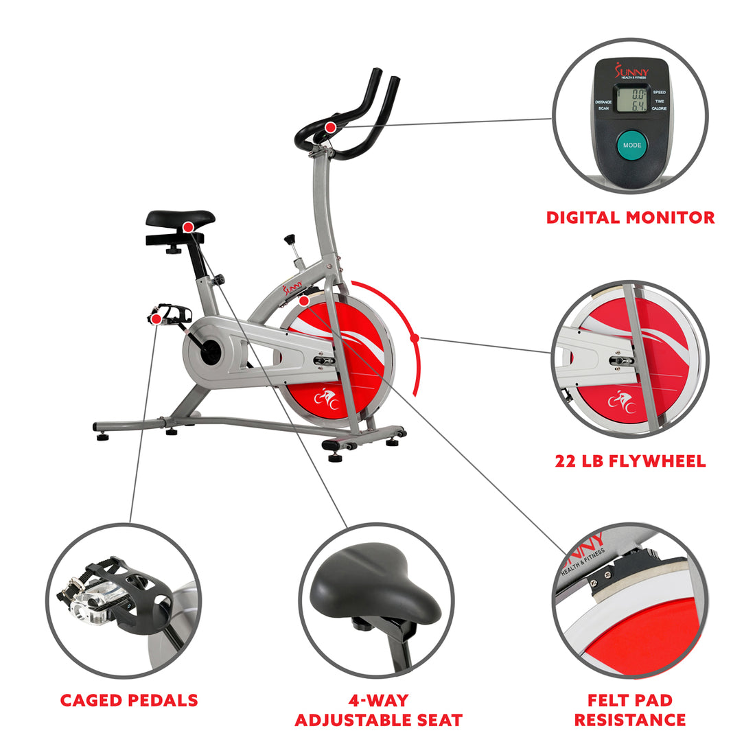 Indoor Cycling Stationary Exercise Bike Chain Drive Sunny Health and