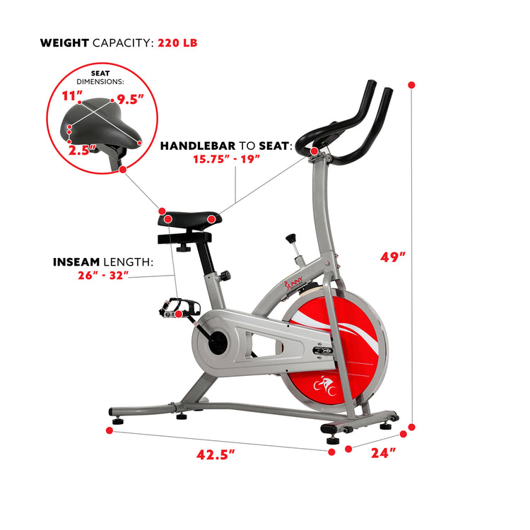 Indoor Cycling Stationary Exercise Bike Chain Drive Sunny Health