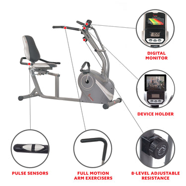 Stationary Cross Trainer Recumbent Bike with Arms Exerciser | Sunny ...