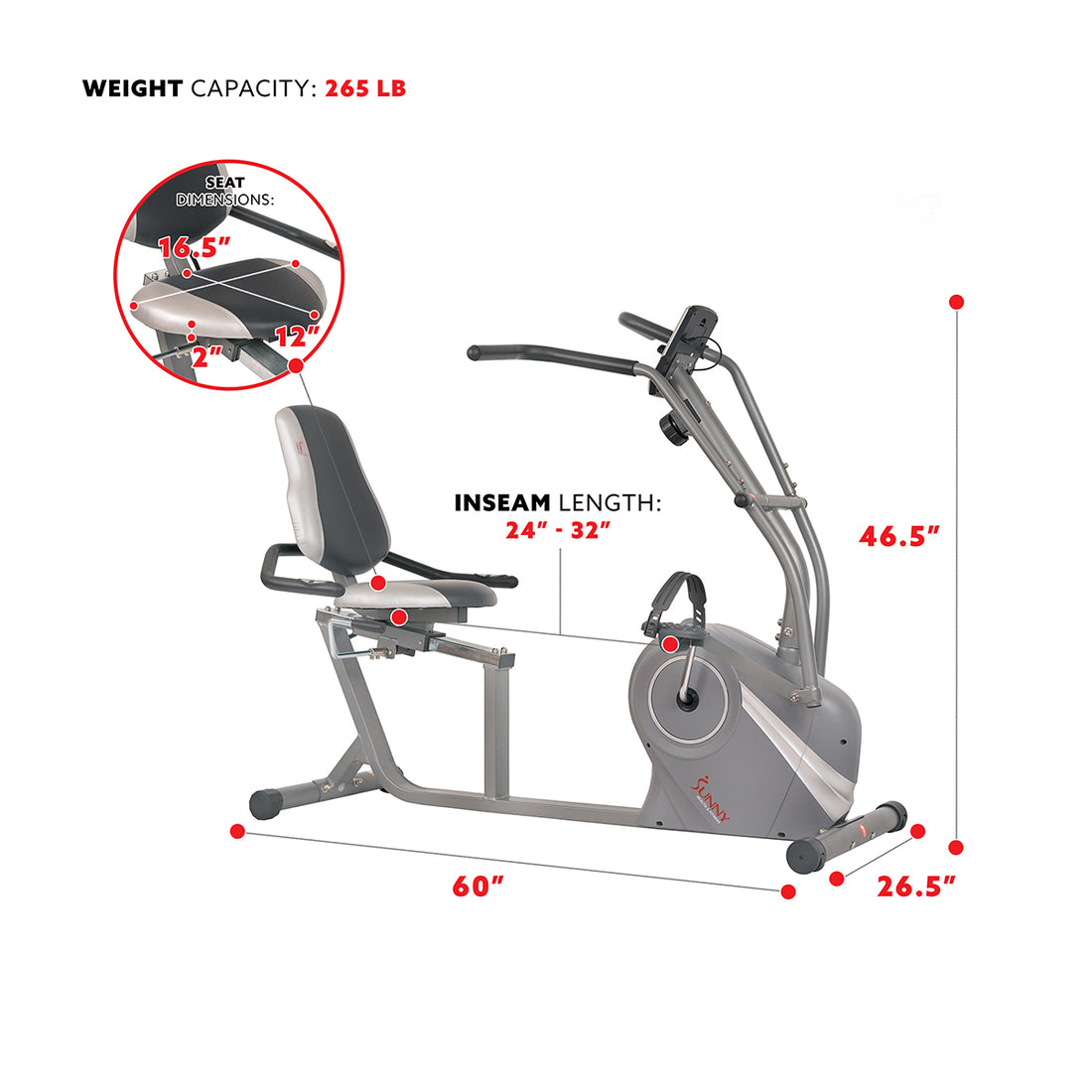 Stationary Cross Trainer Recumbent Bike with Arms Exerciser | Sunny ...