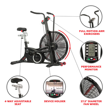 sunny health & fitness exercise tornado fan air bike