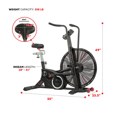 sunny health & fitness exercise tornado fan air bike with bluetooth and heart rate compatibility