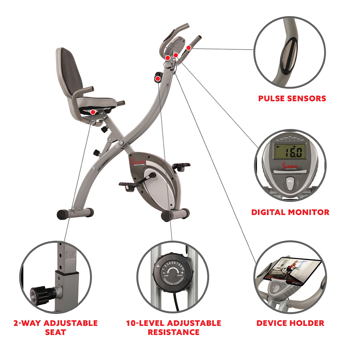 Fitness reality 400lb weight capacity folding foldable upright exercise bike with heart pulse sensors hot sale