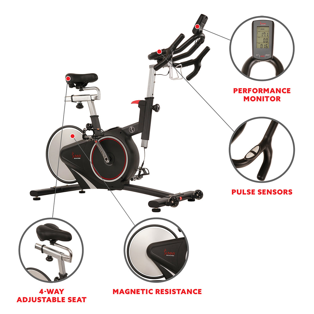 Magnetic Rear Belt Drive Stationary Bike with Cadence Sensor, High Wei ...