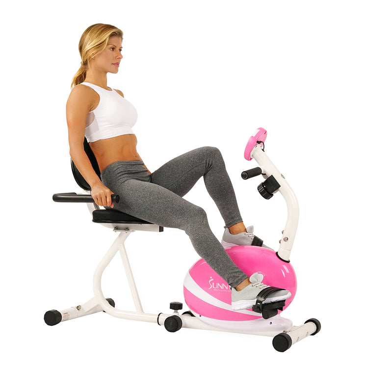 Pink Recumbent Exercise Bike Magnetic Resistance w/ Heart Rate Monitor