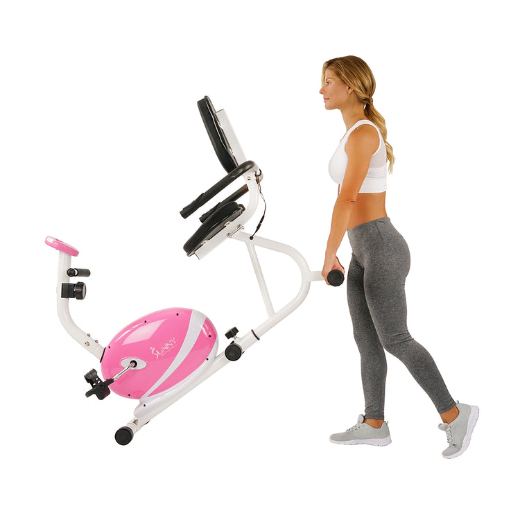 Pink Recumbent Exercise Bike Magnetic Resistance w/ Heart Rate Monitor