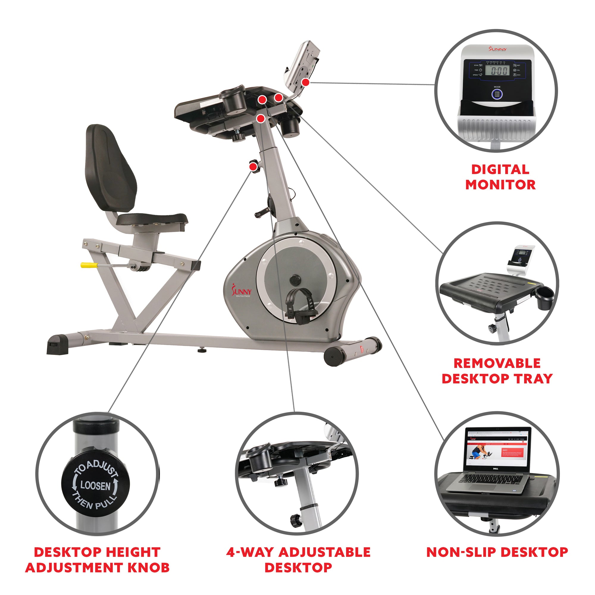 Magnetic Recumbent Exercise Bike with Desk, 350 LB Weight Capacity ...