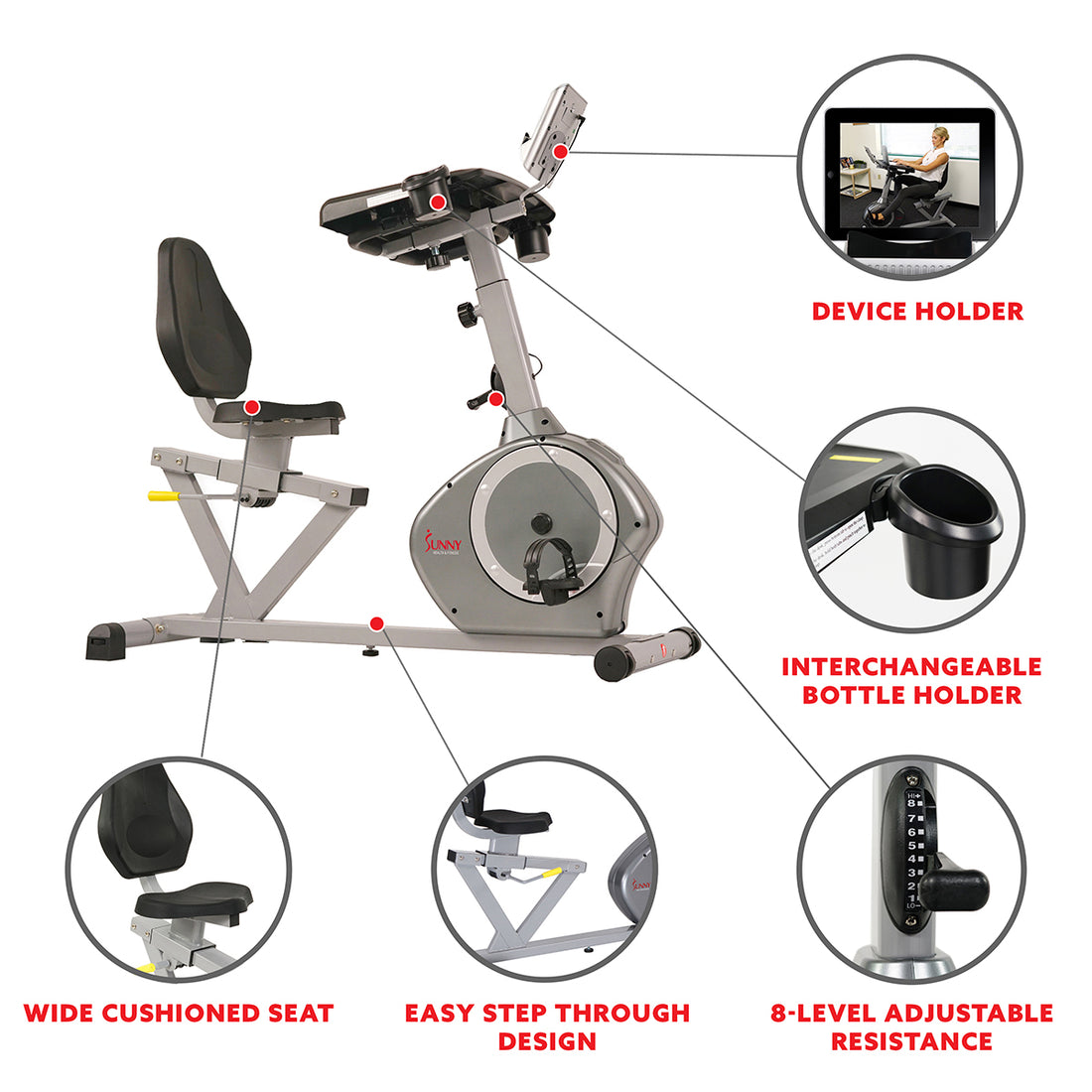 Recumbent Exercise Bike with Desk, 350 LB Weight Capacity