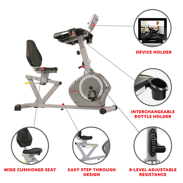 Magnetic Recumbent Exercise Bike with Desk, 350 LB Weight Capacity