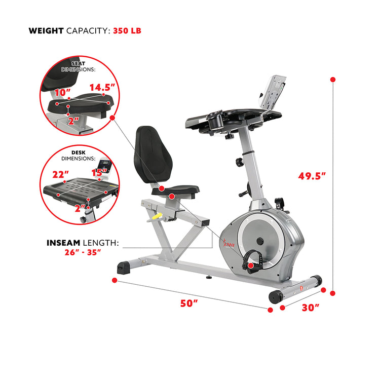 Magnetic Recumbent Exercise Bike with Desk, 350 LB Weight Capacity