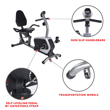 Recumbent Exercise Bike 300 lb Capacity & Adjustable Seat | Sunny ...