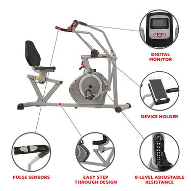 Arm Exerciser Recumbent Bike w/ High 350 LB Weight Capacity | Sunny ...