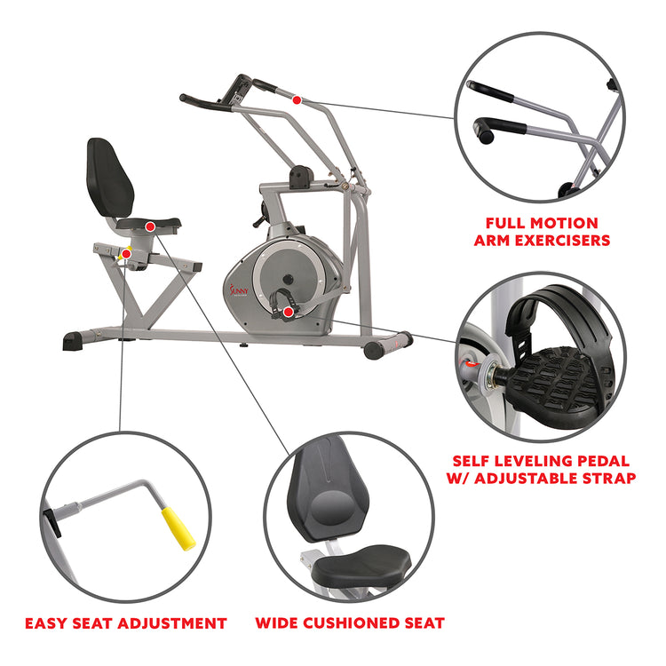 Arm Exerciser Magnetic Recumbent Bike Cross Trainer w/ High 350 LB Weight Capacity