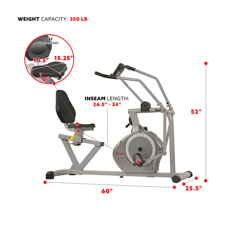 Sunny Health & Fitness Magnetic Recumbent Cycle Exercise Bike at