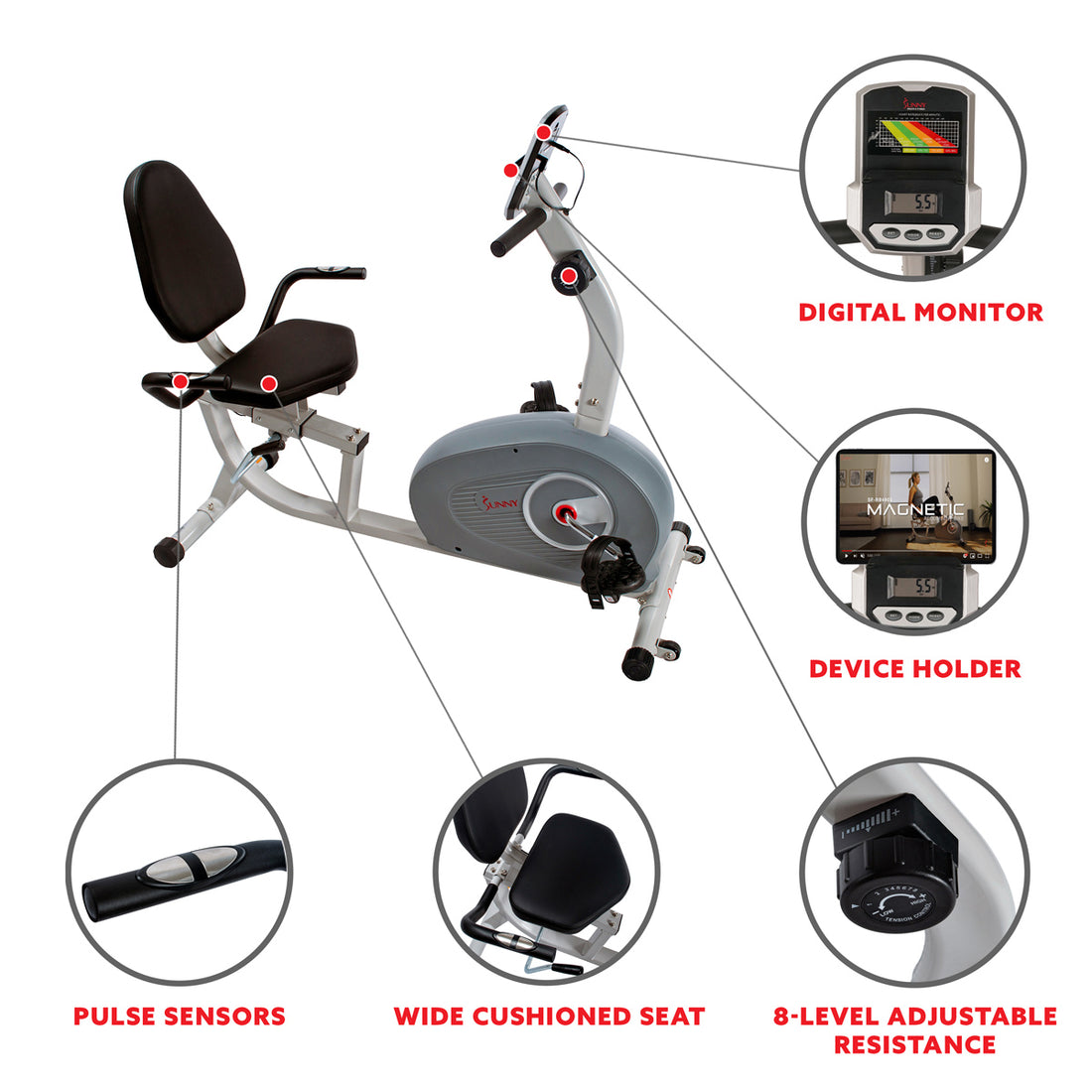 Exercise Bike Magnetic Recumbent - Sunny Health & Fitness | Sunny ...