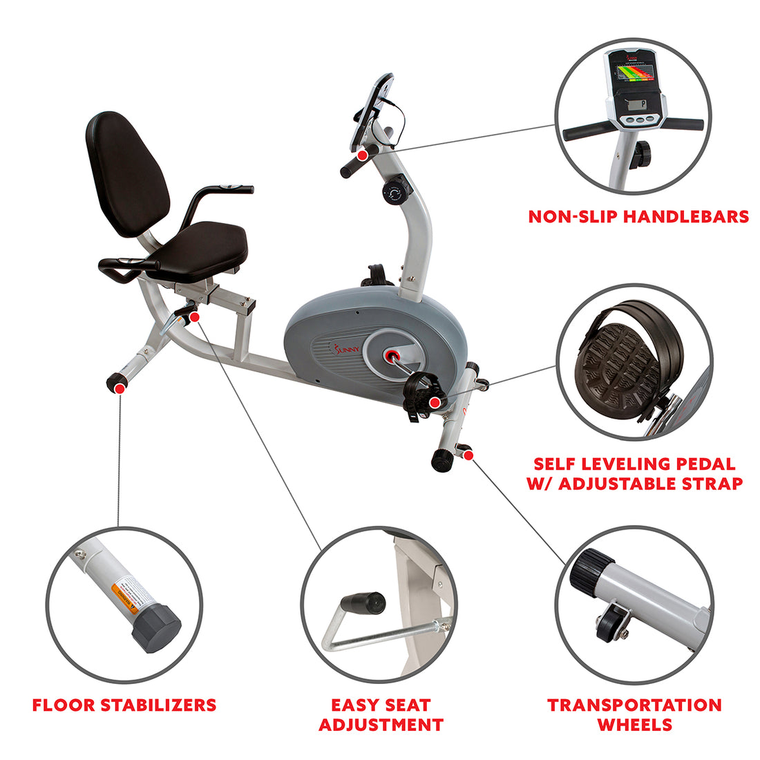 sunny health & fitness magnetic recumbent bike exercise bike