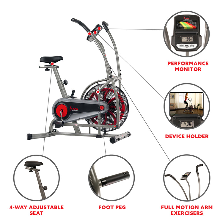 Fan Exercise Bike with Device Holder Sunny Health Fitness