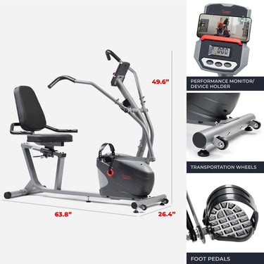 Performance Smart Recumbent Bike with Arm Exerciser | Sunny Health ...