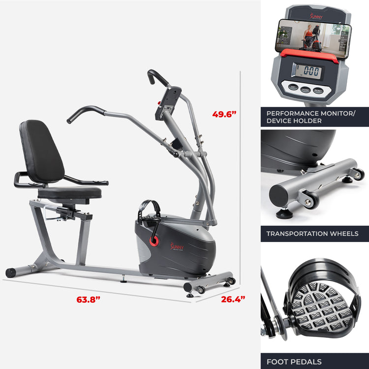 Performance Smart Recumbent Bike with Arm Exerciser Sunny Health