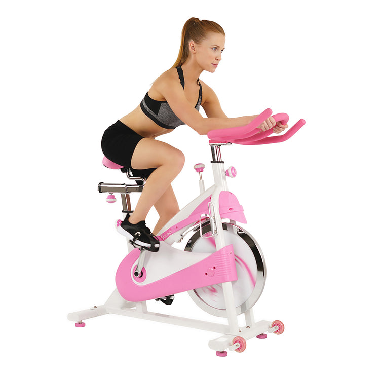 Pink Exercise Bike Belt Drive Premium Indoor Cycling Trainer