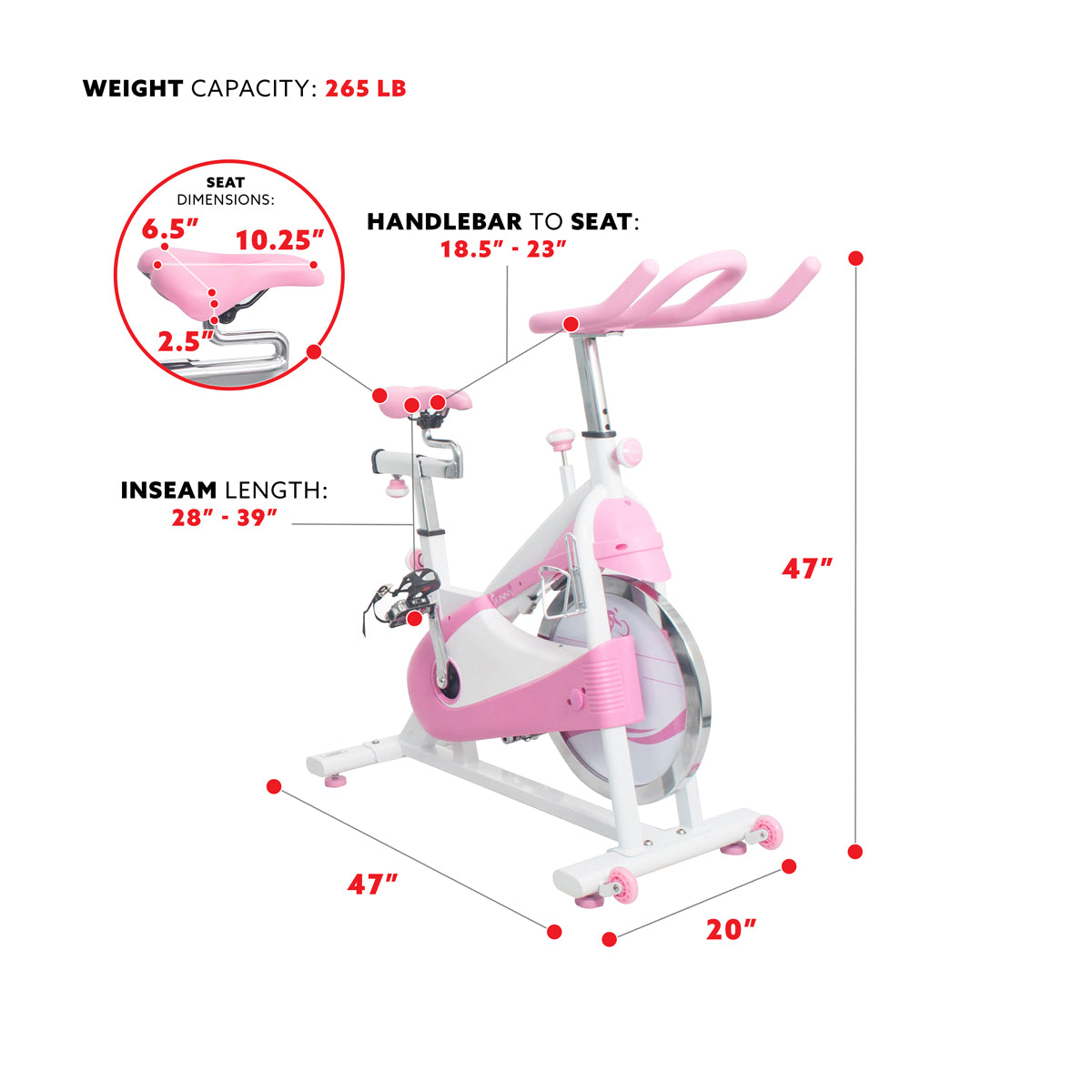 Sunny Health & Fitness Pink Belt Drive Premium Indoor Cycling Exercise Bike  - Stationary Trainer Workout Bike, P8150