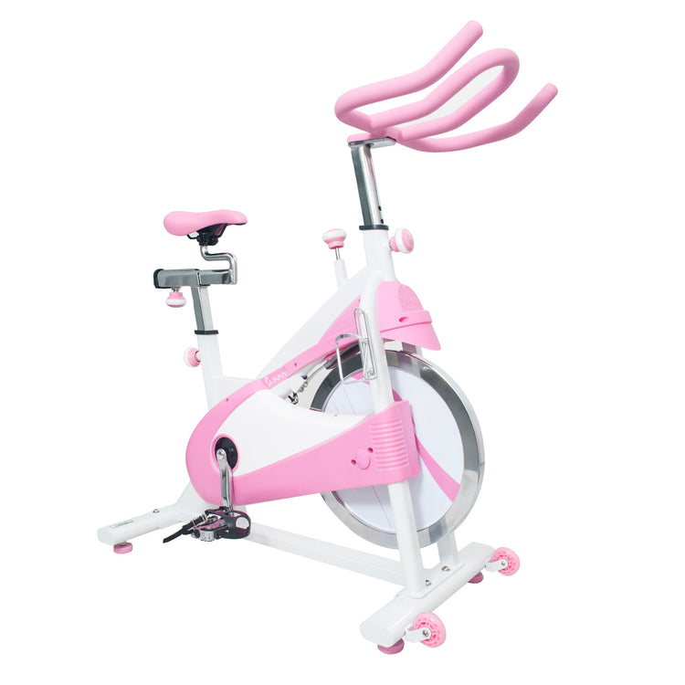 Pink Exercise Bike Belt Drive Premium Indoor Cycling Trainer