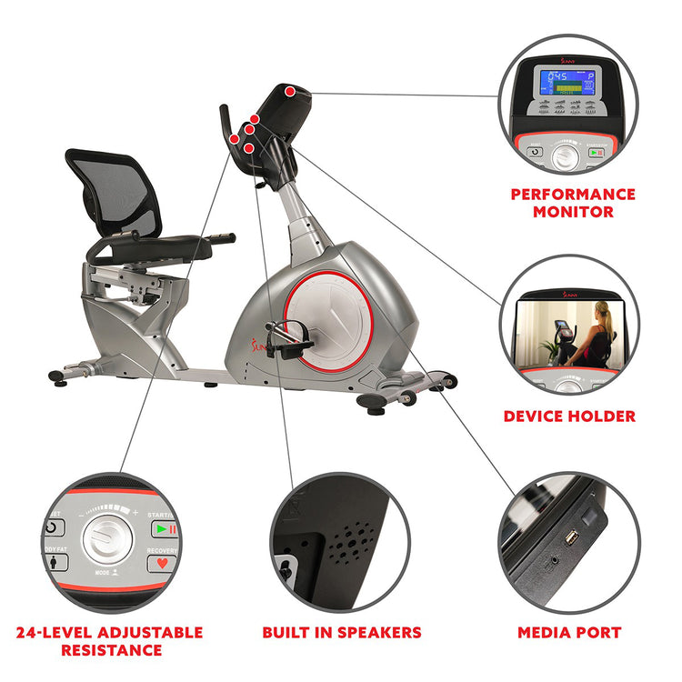Recumbent Bike Exercise Bike, Self-Powered Cycling for USB Charging Function