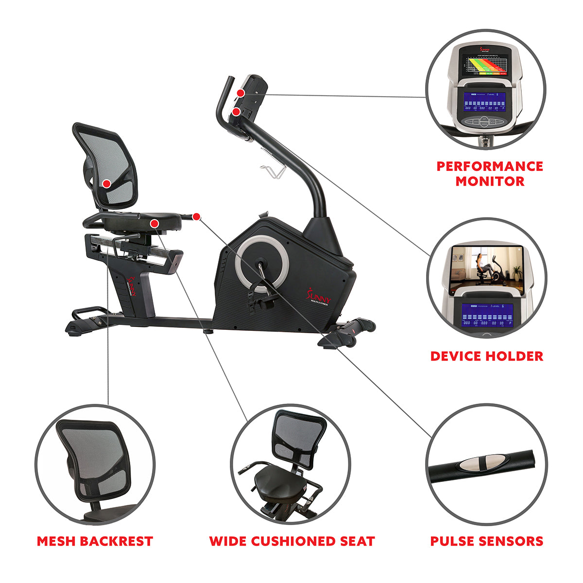 Recumbent Bike w Soft Cushion Seat Sunny Sit Down bike Sunny