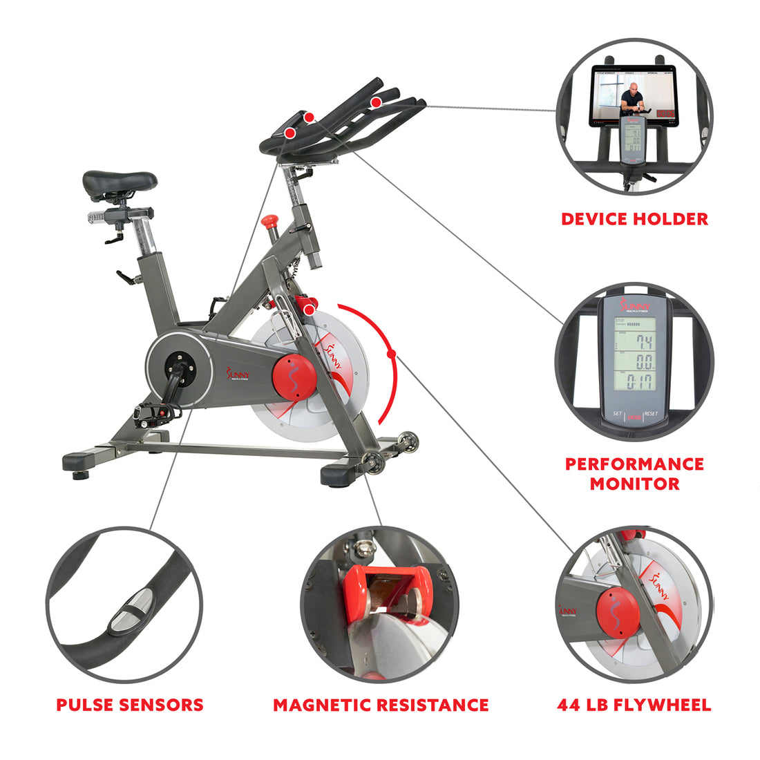 sunny health & fitness drive indoor cycling exercise bike