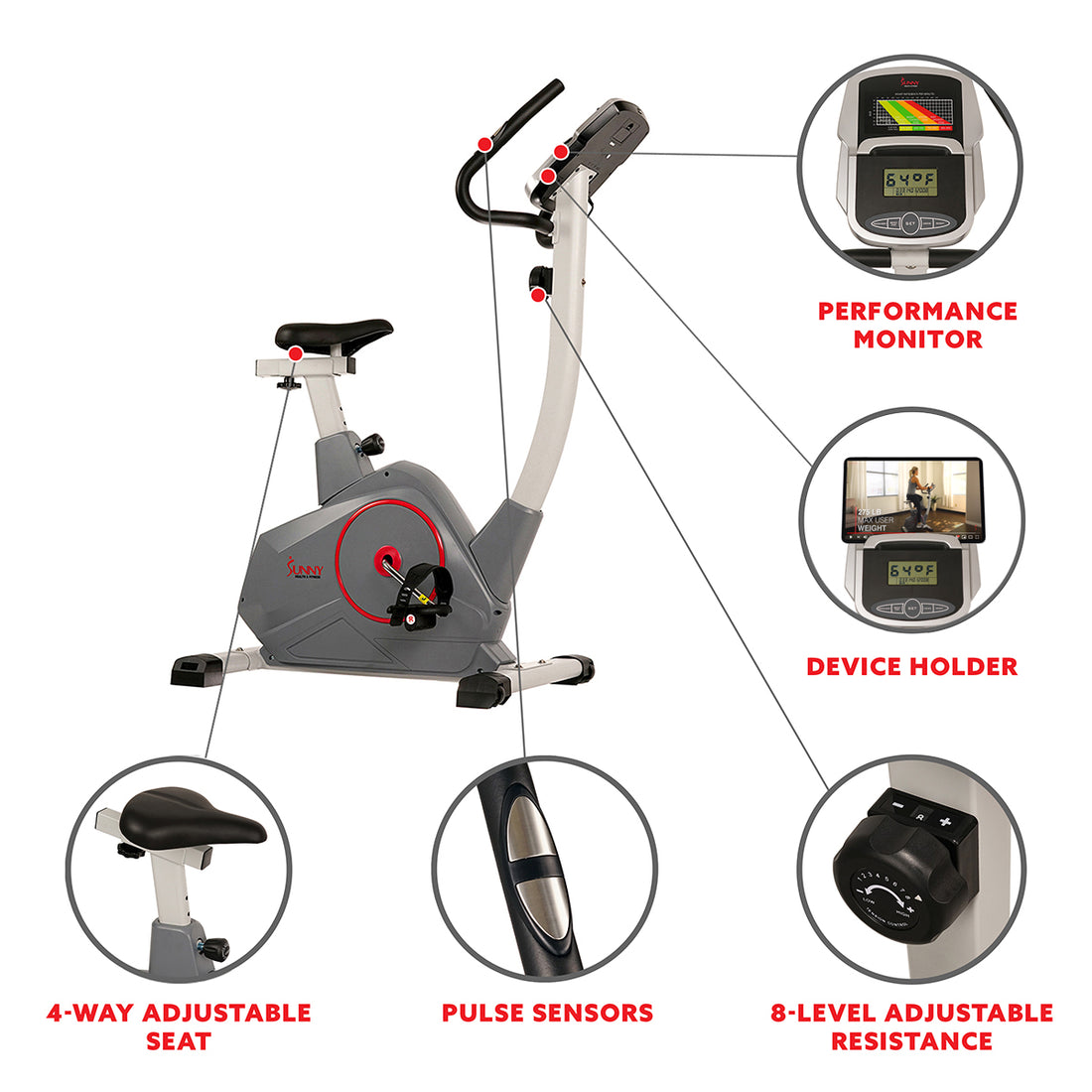 Upright Exercise Bike Indoor Cycling Workout | Sunny Health and Fitness