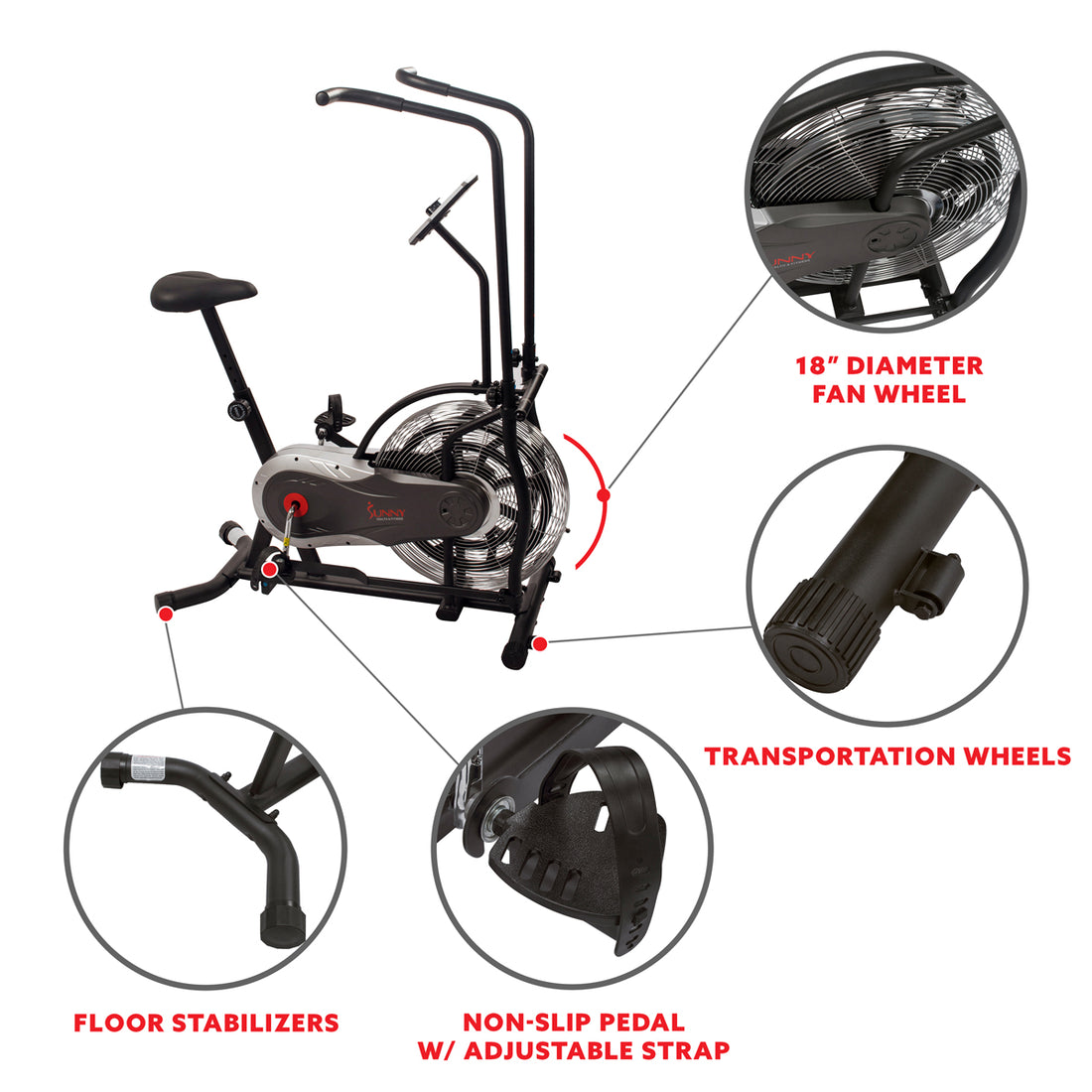 Sunny Strength™ Zephyr Air Bike, Fan Exercise Bike W  Air Resistance I 